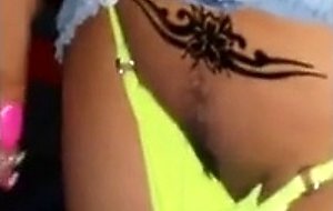 Closeup of latina pussy & tattoo in green panties