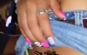 Closeup of latina pussy & tattoo in green panties