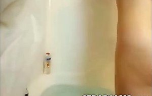 Blonde teen anal dildoing in bathroom