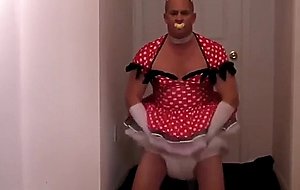 Adultbaby diapered sissy in pretty red dress