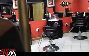 A latina milf gives client a bj in the hair salon after hours