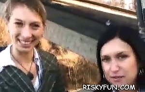 Crazy outdoor public sex with two prostitutes