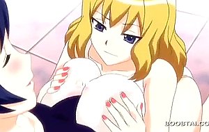 Sexy blonde anime doll fucks boner with huge boobs