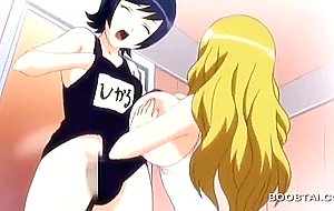 Sexy blonde anime doll fucks boner with huge boobs