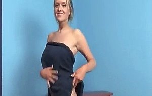Blondie cutie with giant boobs, dances to bad boys