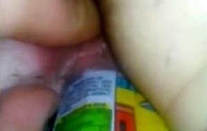 Bottle in the pussy of a drunk wife