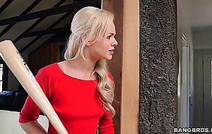Elsa jean hears a noise during masturbation and arms herself with a baseball bat