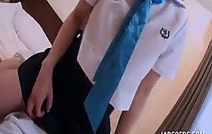 Japanese teen babe jumping dick  in her school uniform
