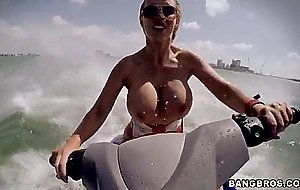 Nikki benz riding watercraft letting her tits bounce around with every wave jump