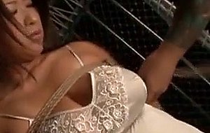 Busty japanese sex slave in ropes gets lingerie cut off