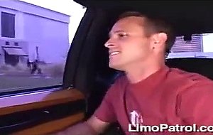 Stacked brunette gets a ride in a limo, then fucked