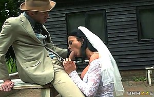 Horny bride jasmine jae gags herself on his giant dick outdoor