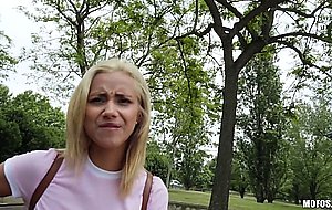 Blonde teen babe gets fucked outdoors for money