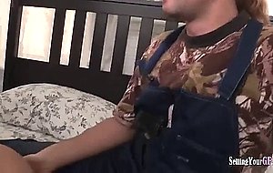 Babe gives a bj while bf watches