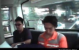 Teen shy asian girl taken by  and fucked in bus gangbang
