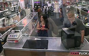 Curvy latina chick fucked in the pawnshop for cold cash