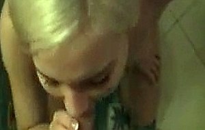Hot blonde girlfriend gets cum shoney in bathroom