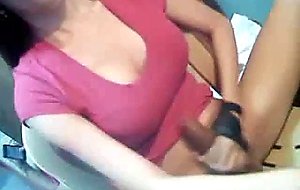 Hot busty asian tranny masturbating her intense cock