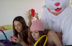Pervy stepbro likes fucking threesome with me and my sweet bff in easter bunny uniform
