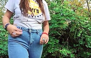 Thick vegan hippie chick strips in the forest  
