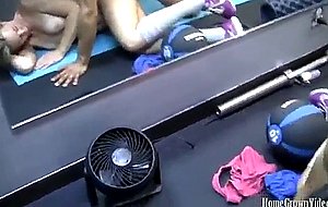 Fit blonde amateur fucked in the gym by her trainer