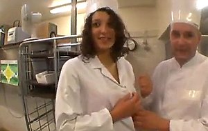 Leila fucked by the chef in the kitchen