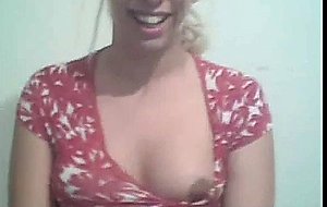 Hot blonde shemale flashes tits and cock live