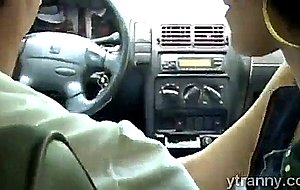Horny shemale gives her boyfriend a bj in his car