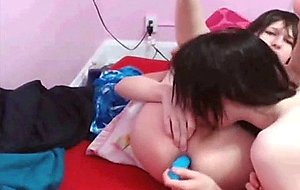 Two little bitches transsexual enjoying with toy