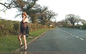 Outdoor crossdresser in lingerie