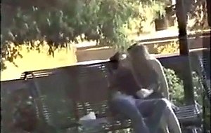 Amateur voyeur caught outdoor bench fingering 