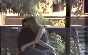 Amateur voyeur caught outdoor bench fingering 