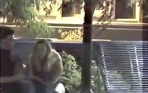 Amateur voyeur caught outdoor bench fingering  
