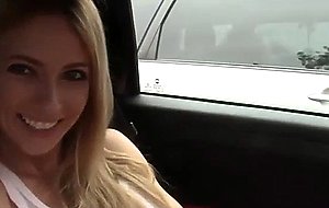 Busty blond bombshell pleasing her pussy in car  