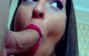 Sexy brunette babe licks and slurps cock