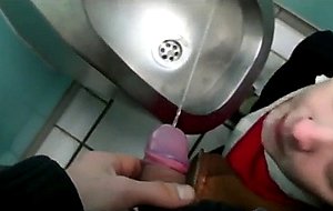 Drink pee in public toilet