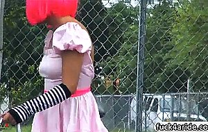 Crazy chick in costplay costume pounded