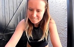 Young slut fingering herself outdoors  