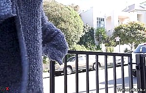 Peeping tom fucked by big tits shemale