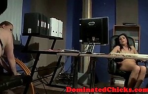 Chubby submissive drilled in the office  