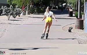 Cute roller girl masturbates her asshole, fucks her pussy with her fist and long cucumbers – nude girls