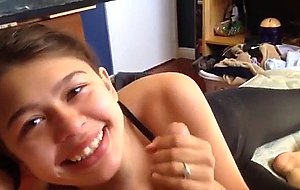Cute teen swallows cock and load  
