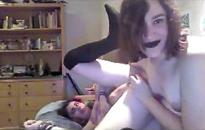 Transsexual couple having fun with their dildos 