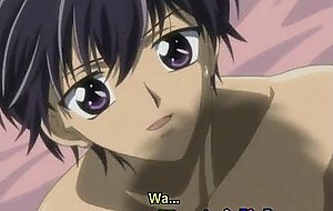 Uniform hentai gay boy nude in bed having love and sex