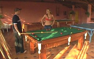 Alessandra fucks guy on a pool table