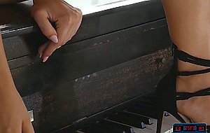 Sexy blonde MILF with an amazing body plays the piano