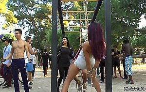 Two sluts tormented in public park gym