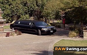 Interracial couple arrives at the Swinger Mansion to get fucked by different swingers in the room
