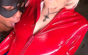 Super honey blonde babe in latex outfit fucks