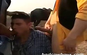 Country guy assriding and sucking two stiff cowboy cocks in ...